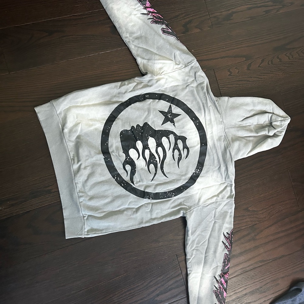 Gray Hoodie with Black Graphic Print